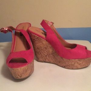 Hot pink suede wedges